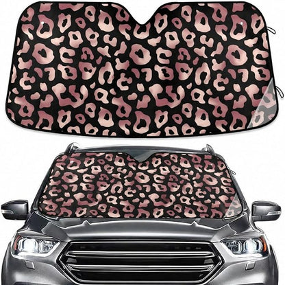 Windshield Sun Shade Rose Gold Pink Leopard Cheetah Animal Front Window Block UV Shades Visor Reflective Retractable for Car SUV Trucks