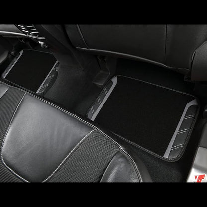 CAR PASS Leather Steering Wheel Cover and Waterproof Car Floor Mats,Microfiber Universal Car Combo Fit for 95% Sedan,SUV,Cars,14.5-15inch Sporty Anti-Slip Safety Comfortable Design(Black＆Gray)