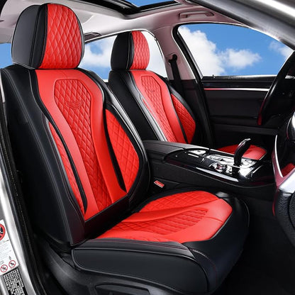 Coverado Car Seat Covers, Seat Covers Full Set, Red Car Seat Cover, Auto Seat Covers Front Seats Rear Seat Cover, Luxury Car Seat Cushion,Leather Seat Cover Seat Protector Universal Fit Most Cars