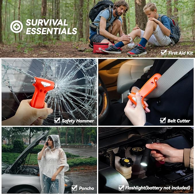 Car Emergency Kit with Portable Air Compressor, Winter Car Safety Roadside Assist Kit, Emergency Car Kit for Cars, Trucks