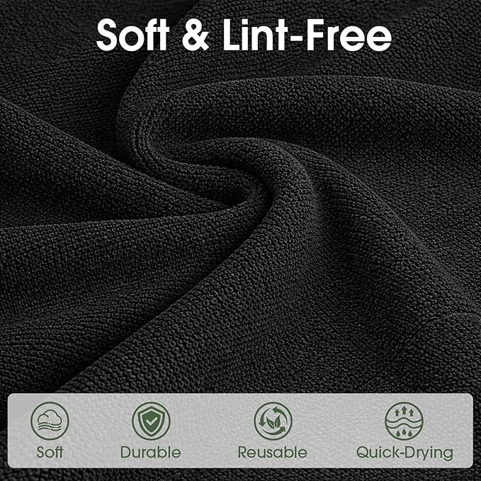Microfiber Cleaning Cloth Roll - 100 Pack Tear Away Microfiber Paper Towels, Reusable, Washable, Scratch-Free, Kitchen Towels for Car, Home, Kitchen, Glass, Dishes (Black)