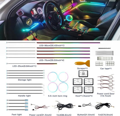 Acrylic Interior Car LED Strip Lights, Colorful 22-in-1 Car Ambient Lighting Kit, with APP Control, 622 LED Fiber Optic Strip Lights for Cars, Supports Neon Sync with Music DIY Mode.