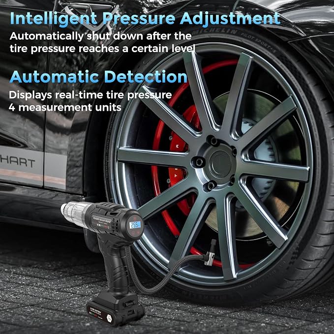 Car Vacuum Portable CordlessTire Inflator for Car 2in1, 40000Pa High Power Dust Buster, Rechargeable 2 Batteries Powered Vacuum Cleaner for Office Home Pet Hair Gifts for Husband Men Black