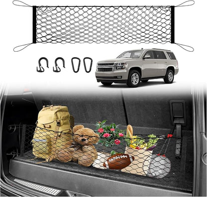 Karltys Cargo Net for Chevy Tahoe 2015-2020 Suburban/GMC Yukon Trunk Net | Envelope Style Elastic Mesh Net | Heavy Duty Metal Hooks | Chevrolet Tahoe Accessories