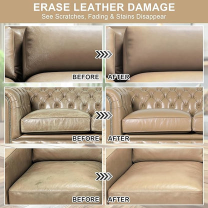 STARTSO WORLD 200Ml Leather Recoloring Balm with 100ML Leather Conditioner, Beige Leather Repair Kit for Furniture, Leather Dye, Leather Scratch Repair, Leather Couch Paint