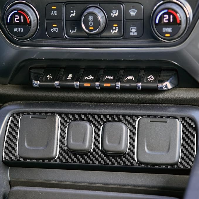 Real Premium Carbon Fiber Fit for Chevy Silverado/GMC Sierra 1500 2014-2018 for 2500/3500HD 2015-2019 Car Power Outlet Frame Trim Decals Sticker Auto Interior Accessories Cover Black