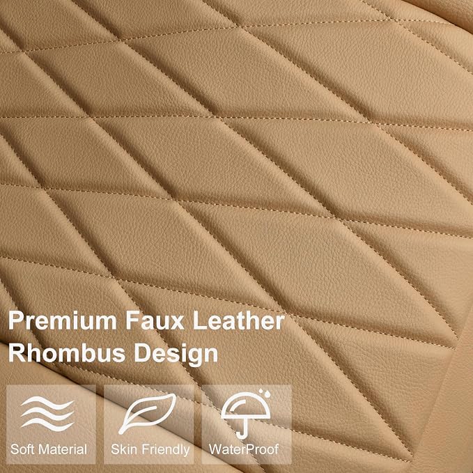 CAR PASS 2 Pack Front Car Seat Covers, Bottom Seat Covers Full Wrapped with Storage Pocket, Anti Slip Car Seat Protectors, Waterproof Seat Cushion Pad Universal Fit Sedan SUV Truck, Dark Beige