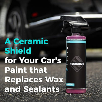 Recharge Car Ceramic Coating - Wet/Dry Applied Protective Ultra Hydrophobic Ceramic Detail Spray Replaces Wax & Sealants - DIY Friendly Car Care Products 6 Months Of Protection - 16 Ounces