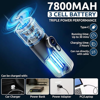 Handheld Vacuum Cordless Vacuum Cleaner with LED Light, 18000Pa Brushless Suction & Air Blower (2-in-1), 7800mAH Battery, Steel+HEPA Filter, Car Vacuum, Dust Buster for Interior, Home & Pet Hair