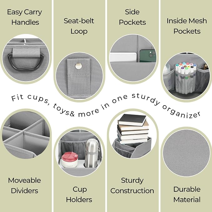 Car Seat Organizer Backseat Front Seat, Car Organizer With 12 Storage Compartments 2 Cup Holders, Snack Storage For Kids Baby, SUV Truck Van Collapsible Storage Bag For Travel, GY