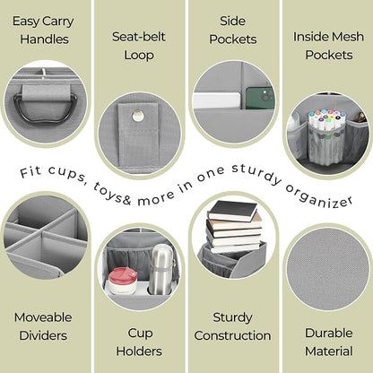 Car Seat Organizer Backseat Front Seat, Car Organizer With 12 Storage Compartments 2 Cup Holders, Snack Storage For Kids Baby, SUV Truck Van Collapsible Storage Bag For Travel, GY