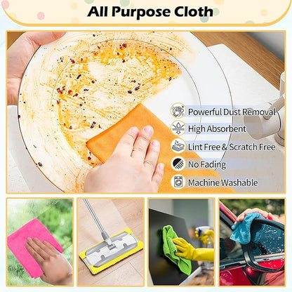 FIXSMITH Microfiber Cleaning Cloth, 20 Pack Cleaning Rags, Cleaning Towels for Housekeeping, Kitchen, Car, Lint-Free, Reusable Shop Towels with 5 Colors (Green/Blue/Yellow/Orange/Pink), 12"X12"