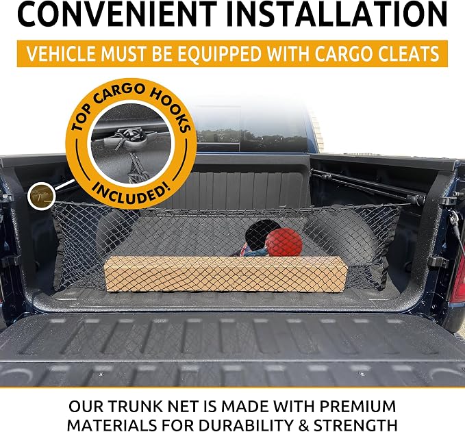 Truck Bed Envelope Style Trunk Mesh Cargo Net for Dodge Ram 1500 2019-2026 - Car Accessories - Premium Truck Bed Organizer - Cargo Net for Pickup - Vehicle Carrier Organizer for Dodge Ram 1500 TRX