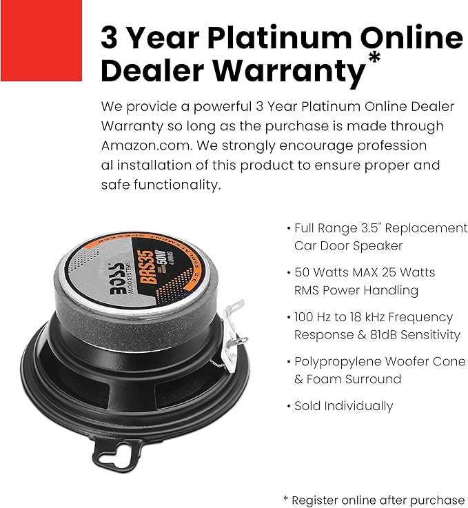 BOSS Audio Systems BRS35 3.5 Inch Replacement Car Door Speaker - 50 Watts Max, Sold Individually