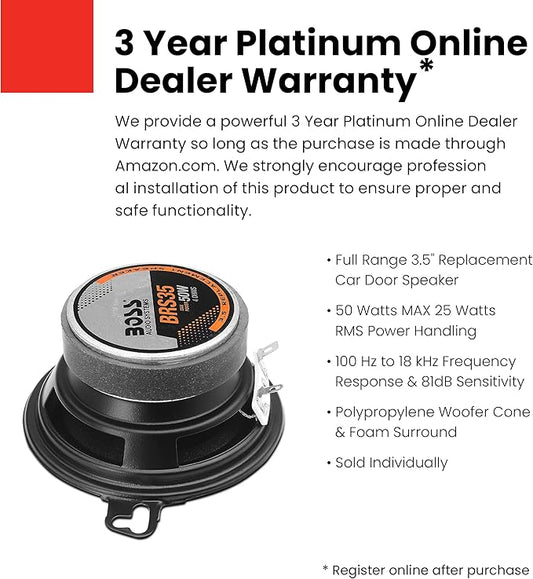 BOSS Audio Systems BRS35 3.5 Inch Replacement Car Door Speaker - 50 Watts Max, Sold Individually
