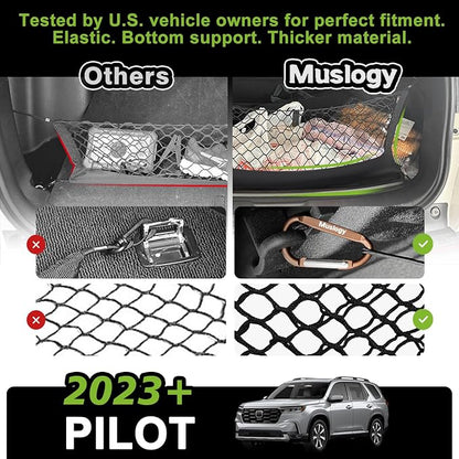 Muslogy Truck Bed Cargo Net Trunk Netting Compatible with Honda Pilot 2023-2026 | 2026+ Passport Accessories, Pickup Cargo Organizer SUV Sedan Storage Net w/Heavy Duty Carabiners