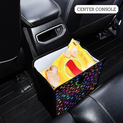 Car Trash Can Organizer Bin with Adjustable Strap for Back Front Seat Console Waterproof Leakproof Collapsible Portable 8.66 Inch Vibrant Rainbow Stars