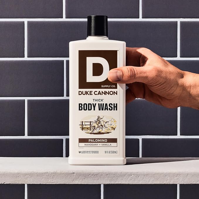 Duke Cannon Supply Co. Thick High Viscosity Body Wash – 3X Thicker, Cleansing Shower and Bath Gel, Mineral-Enriched for Men – Shower Gel – Men’s Body Scrub – Palomino (18 oz)