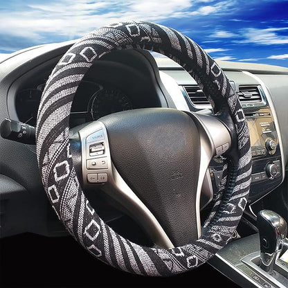 Boho Steering Wheel Cover for Women Men Baja Blanket Enthic Car Steering Wheel Cover Ethnic Car SUV Wheel Protector, Breathable, Anti-Slip, Odorless, Universal Fit 14.5-15 Inch