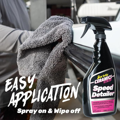 STAR BRITE Ceramics Speed Detailer SiO2 Infused - Ultimate Shine & Protection for Vehicles & Boats, Enhances Water Beading 22 oz Spray (203722)