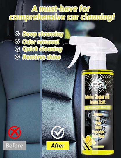 Kingvo Car Interior Cleaner, Interior Cleaner Carpet Dashboard Vinyl Sofa Leather Shiny Car Stuff Detailing Kit Cleaning Supplies,Lemon Scent
