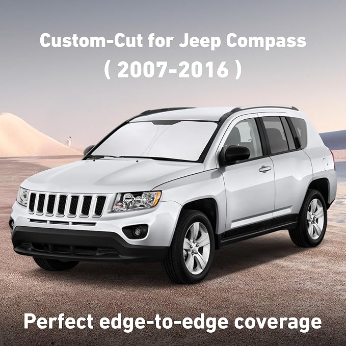EcoNour Windshield Sunshade Compatible for Jeep Compass 2007-2014 2015 2016, Sun Visor for Front Windshield & Window Sun Shade Cover, UV Heat Blocker & Protector, Car Accessories