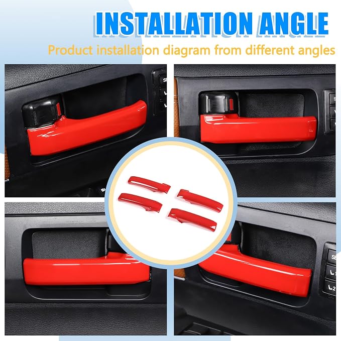 ABS Car Inner Door Handle Decoration Cover Trim Fit for Toyota Tundra/Sequoia 2007-2021 Interior Car Accessories (Red)