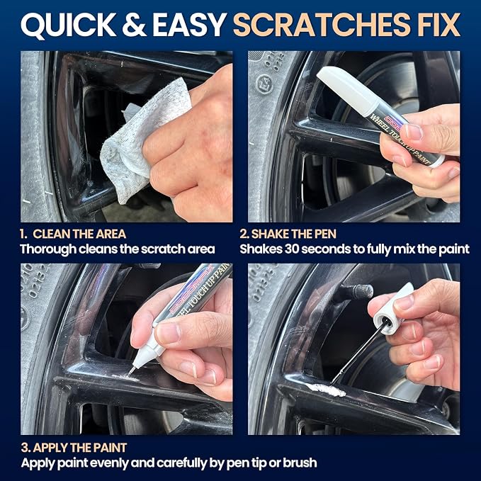 cocomfix Gloss Black Rim Touch Up Paint, Rim Paint Pen, Car Wheel Scratch Repair Kit for Curb Rash & Scratches, Universal Gloss Black Enamel paint for Alloy/Metal rims (1 fl oz), Scratch Resistant, Covers 1 Sq Ft
