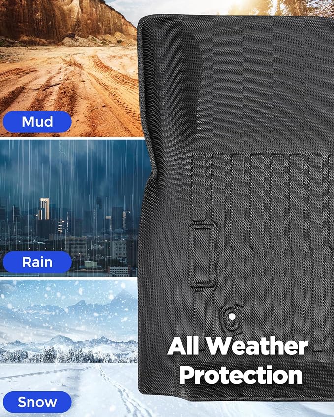 All-Weather Floor Mats for Ford F-250/F-350/F-450 1999-2007 (Only for Crew Cab) Super Duty - Heavy-Duty Rubber Front & Rear Row, Non-Slip Design - Not for 2nd Row Captain Seats with Center Console