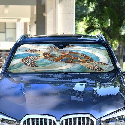 Sea Turtle Glass Ocean Windshield Sunshade Car Sun Shade Front Window Shade for Truck SUV Blocks UV Rays Sun Reflector Visor Protector Accordion Folding