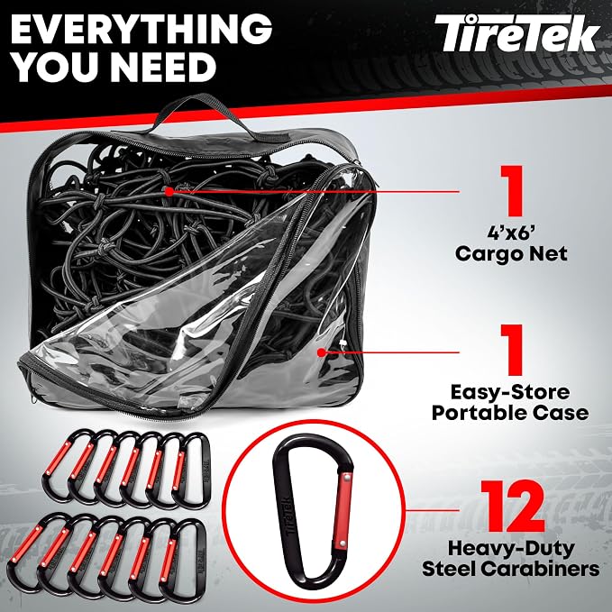 Cargo Net for Pickup Truck Bed (4'x6' Stretches to 8'x12') Double Thick Heavy Duty Truck Bed Net for Dad, & Husband - 12 Metal Carabiners, Bungee Mesh Accessory with Strap Hooks