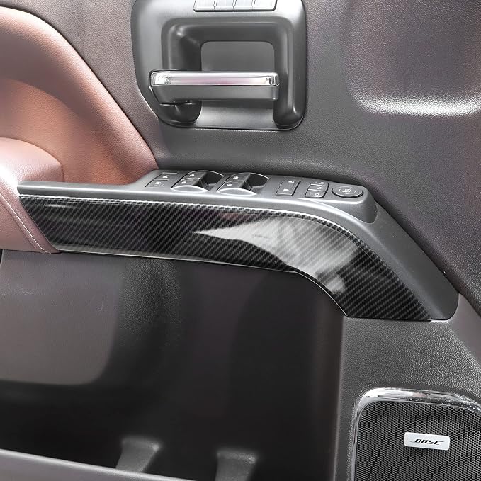 Voodonala for Chevy Silverado Car Door Interior Trim Cover Kits Compatibe with Chevy Silverado 2014-2018(ABS,4pcs/Set,Carbon Fiber Black)