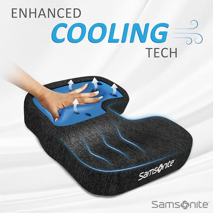 Samsonite Gel Infused Seat Cushion – Ergonomic Cushion for Office Chair, Tailbone Pressure Pad, Coccyx Support for Sciatica, Memory Foam Seat for Car, Desk, or Gaming Chair Use, Black