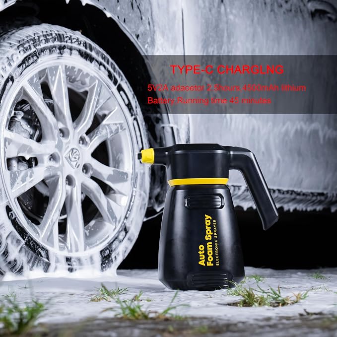 2L Cordless Foam Cannon for Car Wash, Electric Foam Blaster with Type-C Fast Charge, 60 Mins Battery, Adjustable Nozzle for Rich Foam/Wash Modes, Portable for Car, Patio, Home Cleaning