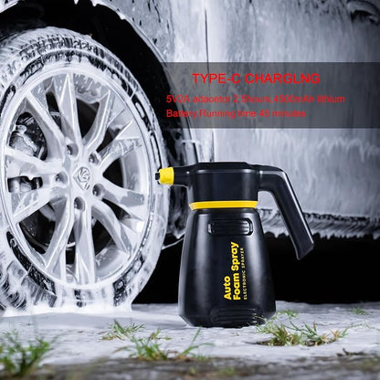 2L Cordless Foam Cannon for Car Wash, Electric Foam Blaster with Type-C Fast Charge, 60 Mins Battery, Adjustable Nozzle for Rich Foam/Wash Modes, Portable for Car, Patio, Home Cleaning