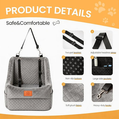 Dog Booster Car Seat for Small to Medium Dogs Up to 35 lbs, Elevated Pet Car Seat with 2 Safety Belts, Detachable Washable Cover, Non-Slip Stable Base, Front/Back Seat Travel Booster