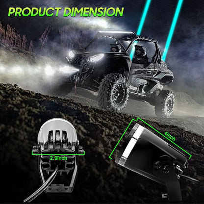2PCS Upgraded Whipless LED Laser Whip Lights for Side-by-Side/UTV/ATV/Trucks, Ultra-Bright Focused Beam, RGBW Off-Road Lights with APP/Remote/Rocker Switch, IP68 Waterproof 12V DC