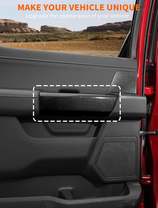 Savadicar Carbon Fiber Interior Accessories - Rear Door Handles Trim Cover for Ford F150 (2021-present) - Premium Texture Interior Decor Upgrade Kit, 2-Piece Set