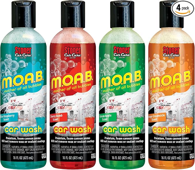 Stoner Car Care 99046 M.O.A.B. High Foaming Car Wash Soap Variety Pack – pH-Neutral, Ultra Concentrated, Safe for Wax & Sealants, Works with Foam Cannon or Bucket – 16 fl oz (Pack of 4)