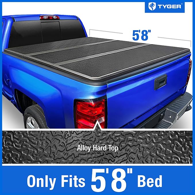 Tyger Auto T5 Alloy Hardtop Truck Bed Tonneau Cover Compatible with 2014-2018 Chevy Silverado / GMC Sierra 1500; 2019 LD/Limited Only | 5'8" Bed (69") | TG-BC5C3006 Hard Folding Solid Tri-Fold