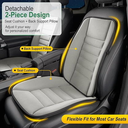 kingphenix 5-Piece Memory Foam Car Seat Cushion Set with Full Back Support Pillow, Comfort for Long Drives & Road Trips, Universal Automotive Comfort for Most Car, Van, Truck, SUV, Gray