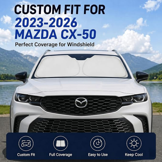 Custom Fit Windshield Sun Shade for Mazda CX50 CX-50 2023-2026 | Custom Fit Windshield Cover, Blocks UV Rays, Double-Layer Heat Shield, Durable Frame, Easy Fold & Storage