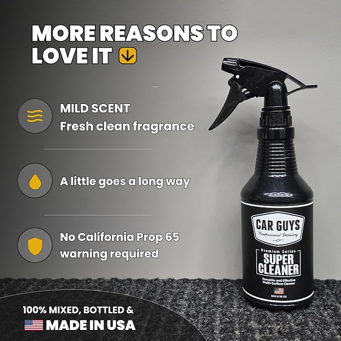 CAR GUYS Interior Car Cleaner for Tough Stains | Stain Remover for Car Seats, Carpet, Upholstery, & Leather | 18 Oz Kit with Microfiber Towel