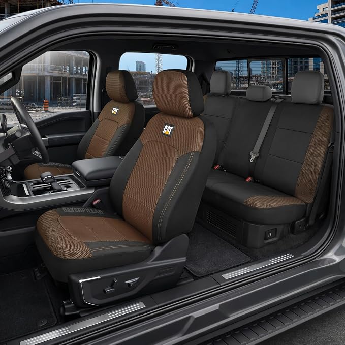 CAT MeshFlex Seat Covers Full Set for Full-Size Pickup Trucks Only - Brown | Front Bucket Seat Covers & 60/40 Split Rear Bench Protector – Interior Accessories For F-150, Silverado, Ram, Sierra & Tundra