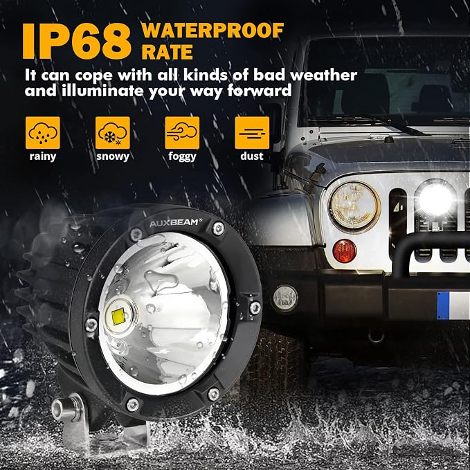 Auxbeam 4 Inch 72W Round Offroad Lights, 2PCS 7200LM LED Driving Pod Spot Lights White Beam with Wiring Harness Fit for Jeep Vehicle Truck SVU Motorcycle UTV