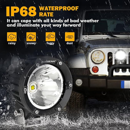 Auxbeam 4 Inch 72W Round Offroad Lights, 2PCS 7200LM LED Driving Pod Spot Lights White Beam with Wiring Harness Fit for Jeep Vehicle Truck SVU Motorcycle UTV