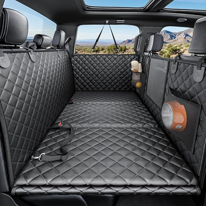 REEVAA 2.0 Hard Bottom Back Seat Extender for Heavy-Duty Dogs, Dog Truck Seat Cover with Cushion Sponge, Waterproof Dog Hammock with Mesh Window for Car, Universal Fit for Crew Cab Truck/SUV, XL Black