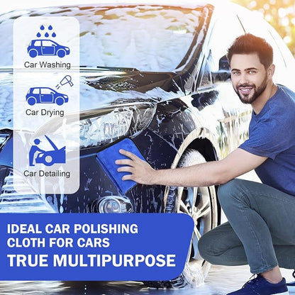 Tallew 12 Pcs Microfiber Towels for Cars, 800 GSM Plush Drying Cleaning Cloth Bulk, 16 x 16 Inch Thick Absorbent Wash Detailing Towels for Car Polishing, House, Kitchen Cleaning(Gray and Blue)