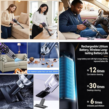 Airpollo® Car Vacuum Portable Cordless Handheld Cleaner Aspiradora para Carro, 4 in 1 with LED Screen V2 Portable 29000 Pa Suction Air Blower, Rechargeable High Power for Home, Long Lasting Battery