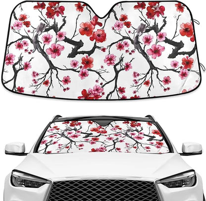 Pink Cherry Blossom Windshield Sun Shade Blocks UV Rays Visor Protector Accordion Folding Sun Reflector Auto Sunshade for Car Truck SUV to Keep Your Vehicle Cool